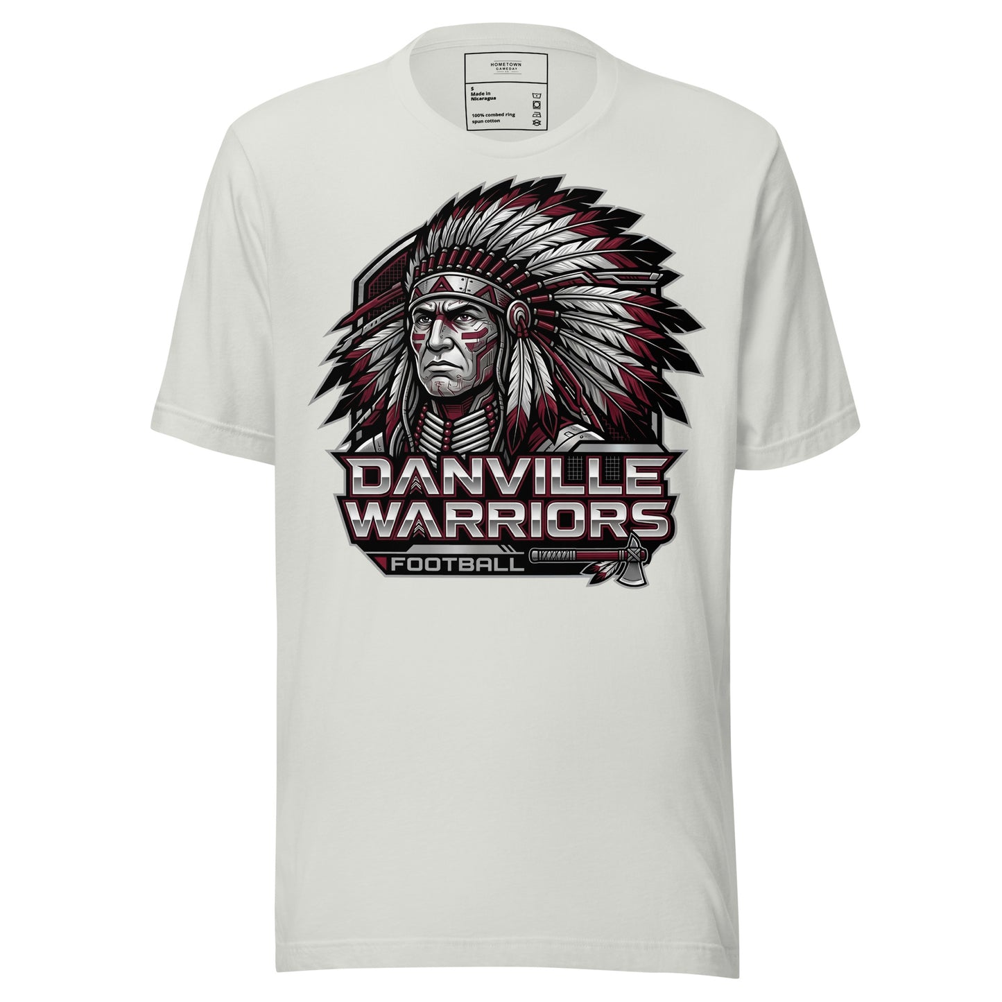 Danville Warriors Football T-Shirt in Silver – Indiana Spirit Wear by Hometown Gameday Co.