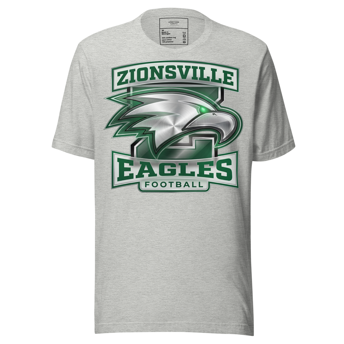Zionsville Eagles Football T-Shirt in Athletic Heather – Indiana Spirit Wear by Hometown Gameday Co.