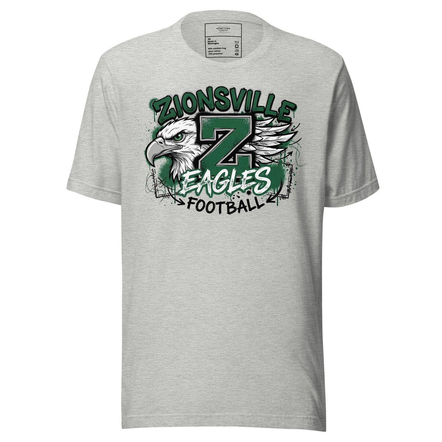 Zionsville Eagles Football T-Shirt in Athletic Heather – Indiana Spirit Wear by Hometown Gameday Co.