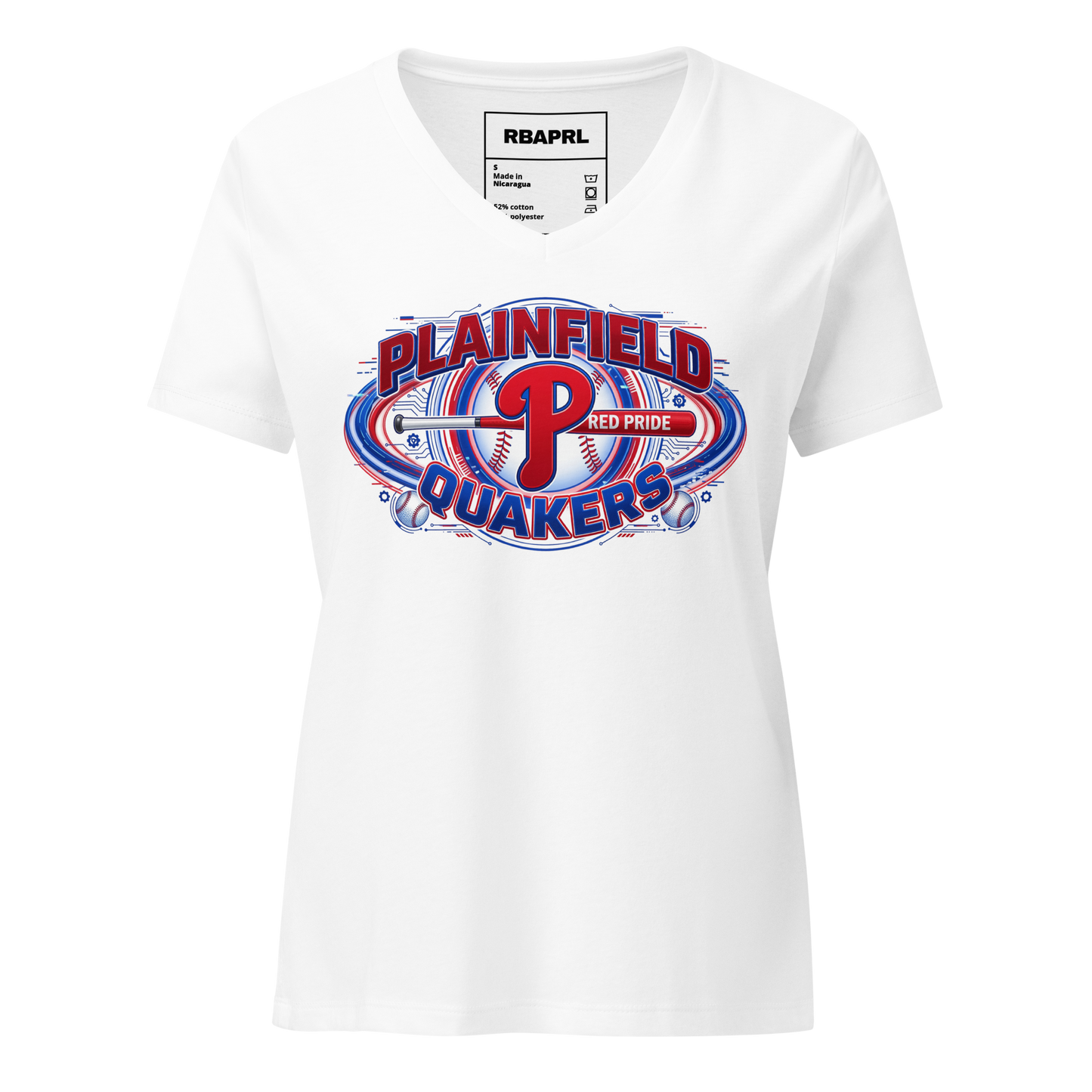 Plainfield Quakers Baseball Women's V-Neck T-Shirt in Solid White Blend – Indiana Spirit Wear by Hometown Gameday Co.
