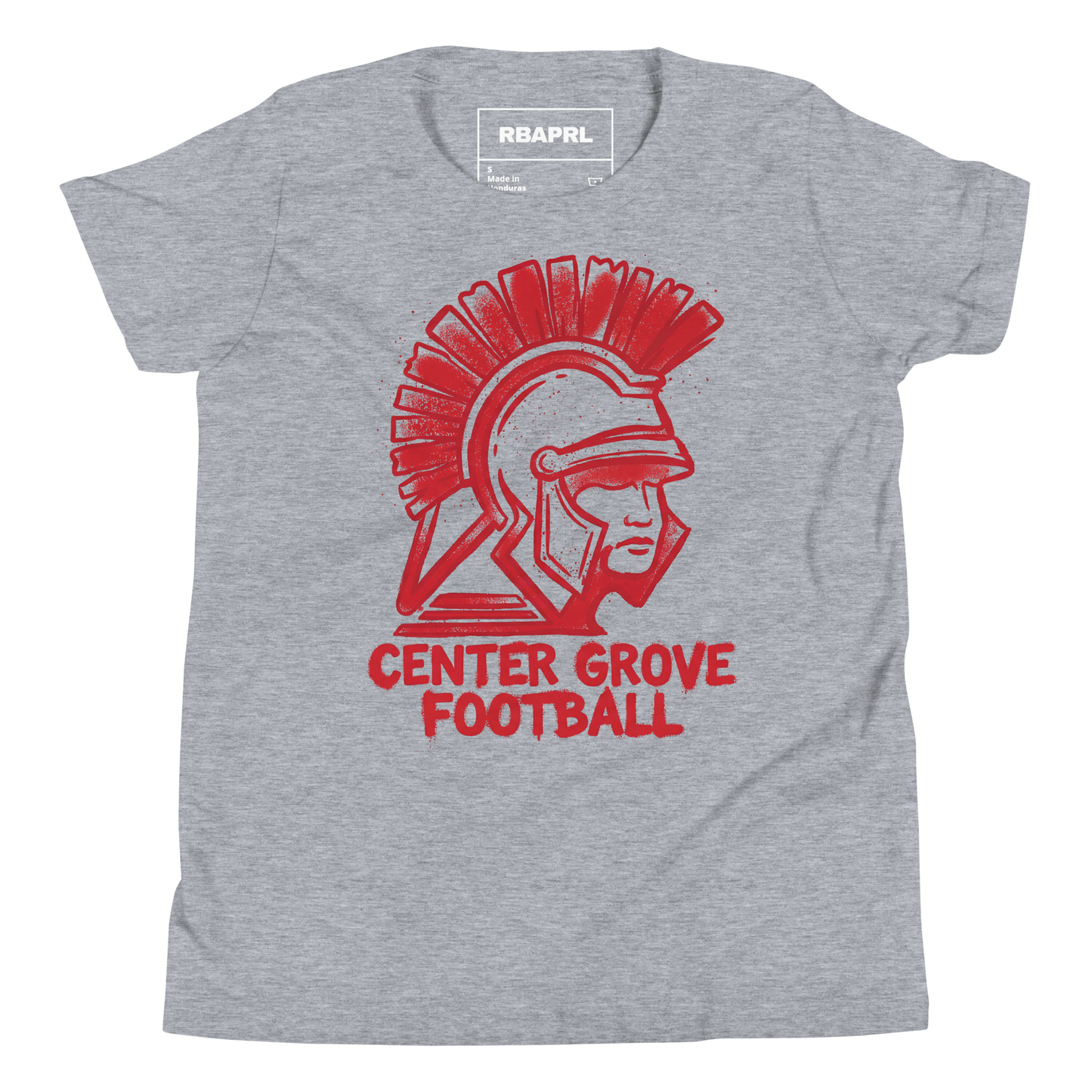 Center Grove Trojans Football Youth T-Shirt in Athletic Heather – Indiana Spirit Wear by Hometown Gameday Co.