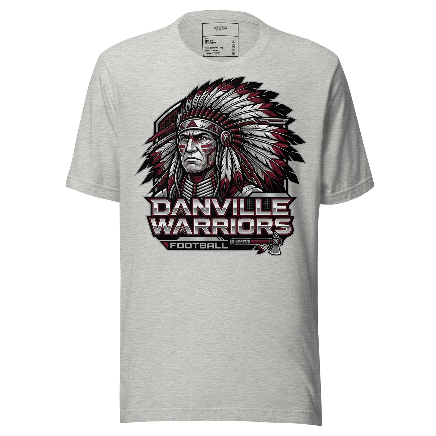 Danville Warriors Football T-Shirt in Athletic Heather – Indiana Spirit Wear by Hometown Gameday Co.