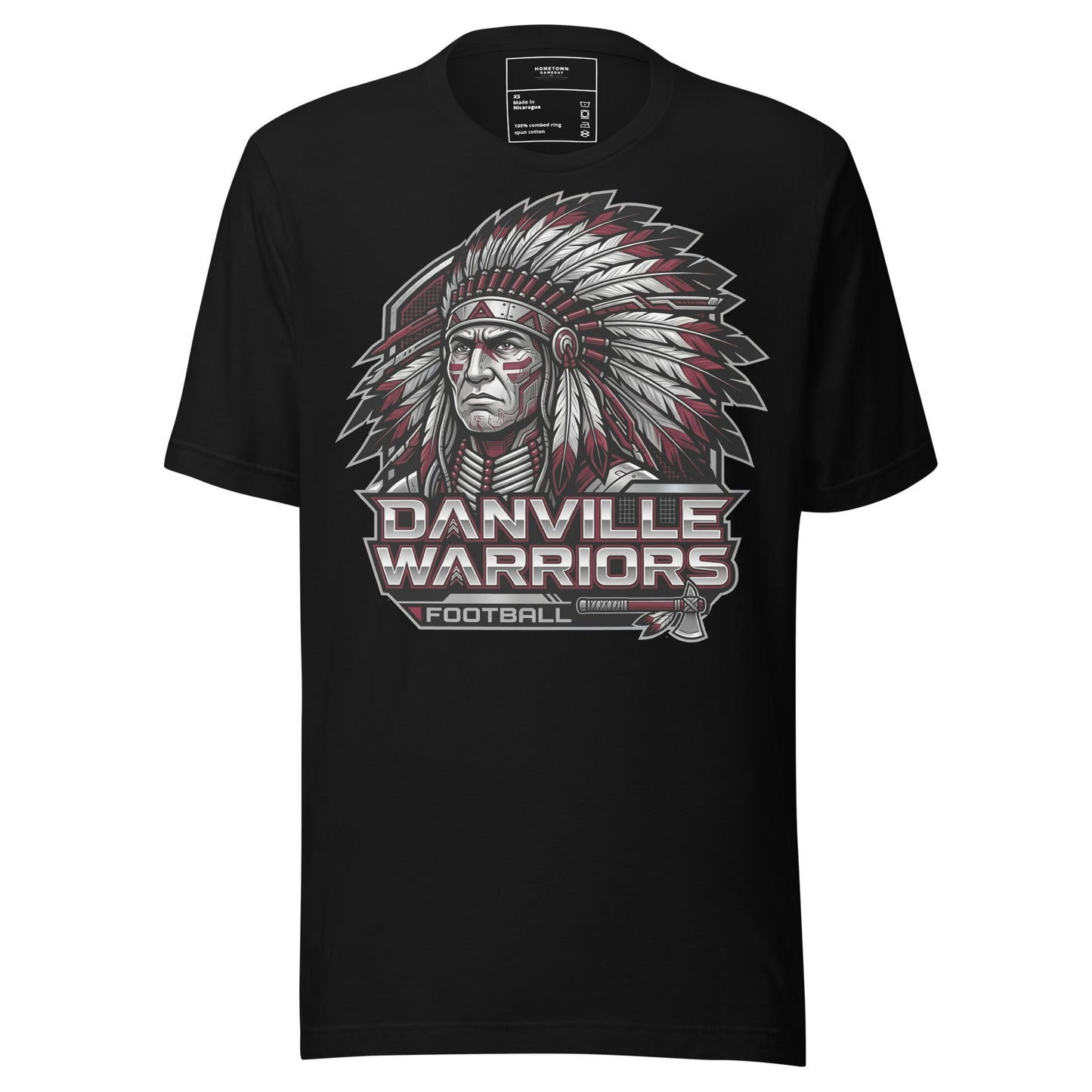 Danville Warriors Football T-Shirt in Black – Indiana Spirit Wear by Hometown Gameday Co.