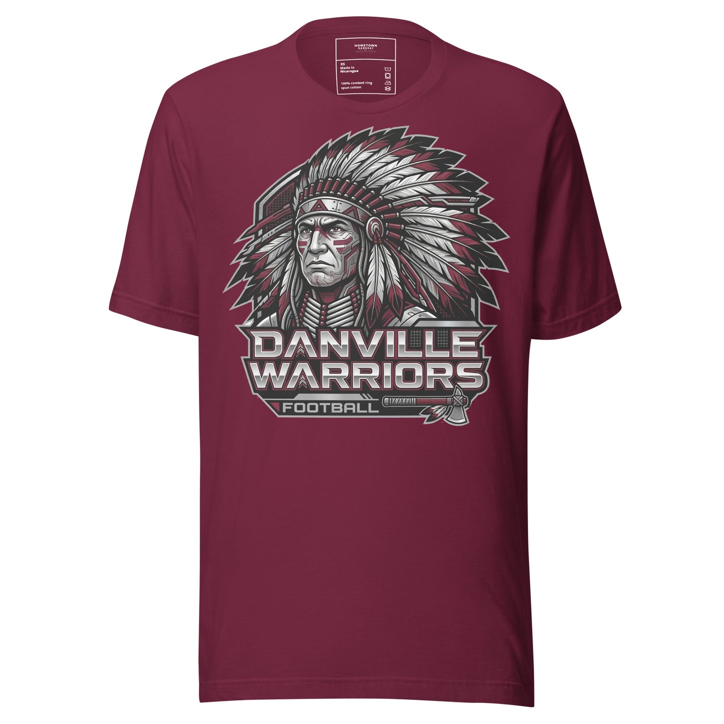 Danville Warriors Football T-Shirt in Maroon – Indiana Spirit Wear by Hometown Gameday Co.