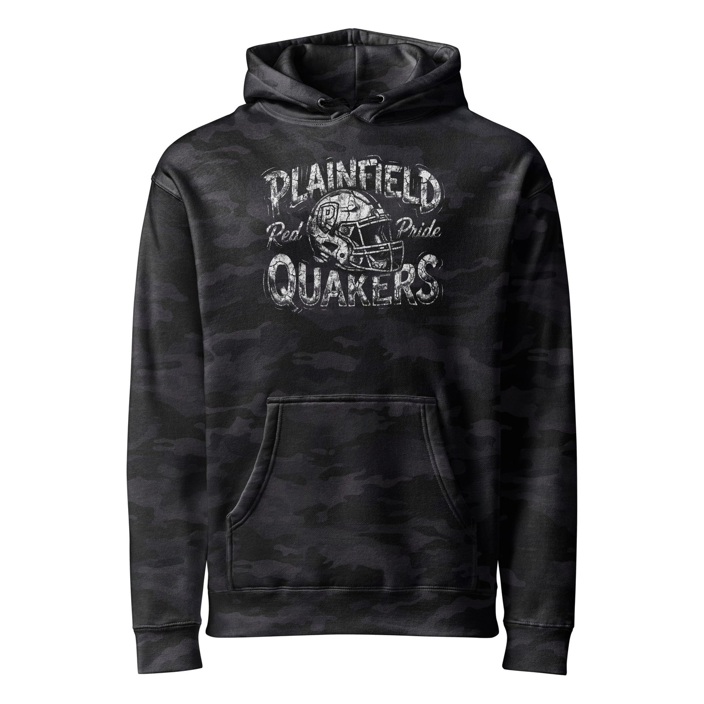 Plainfield Quakers Football Camo Hoodie in Black Camo – Indiana Spirit Wear by Hometown Gameday Co.