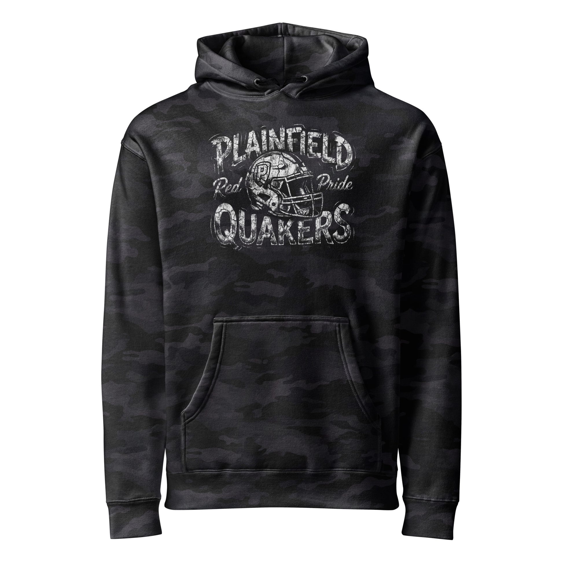 Plainfield Quakers Football Camo Hoodie in Black Camo – Indiana Spirit Wear by Hometown Gameday Co.