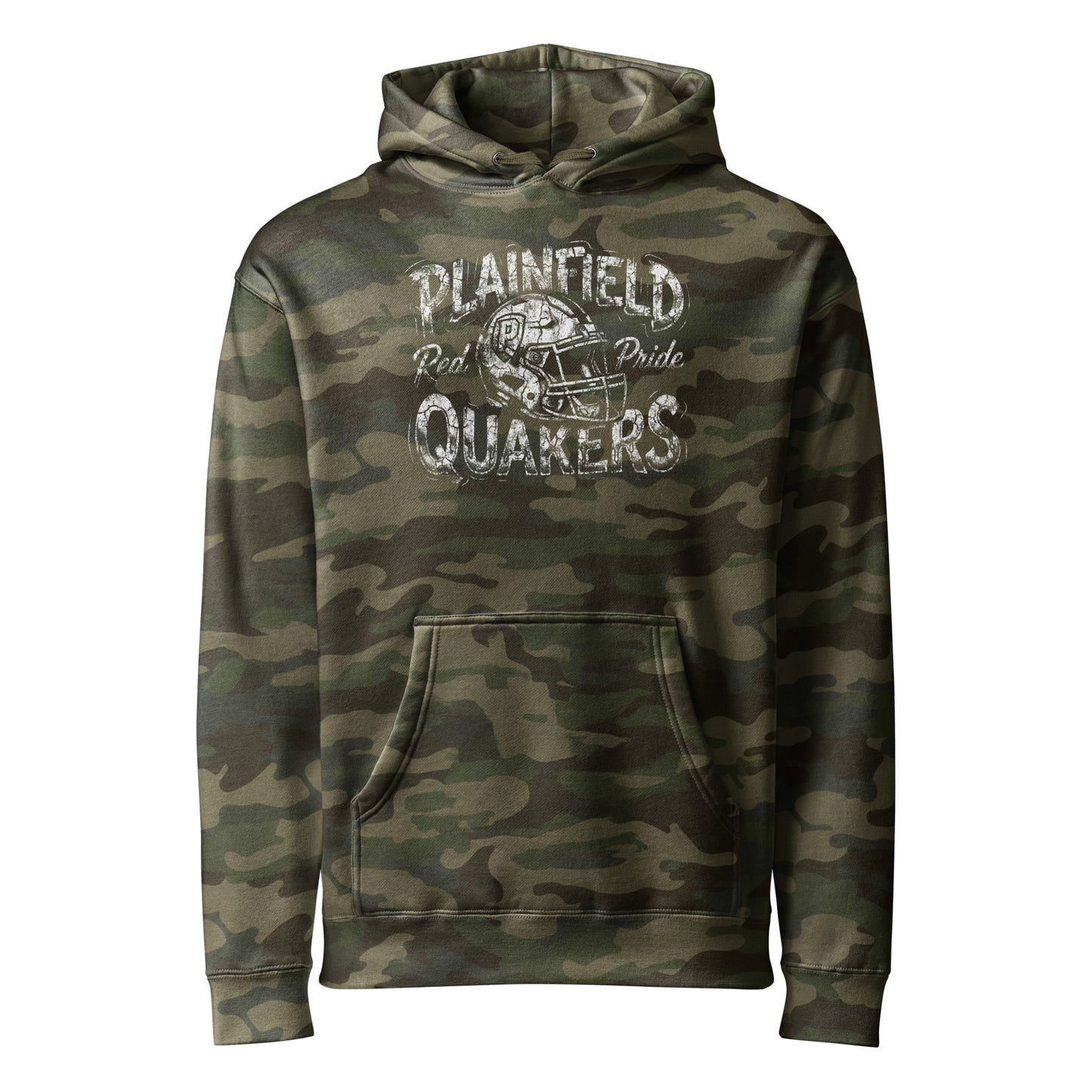 Plainfield Quakers Football Camo Hoodie in Forest Camo – Indiana Spirit Wear by Hometown Gameday Co.