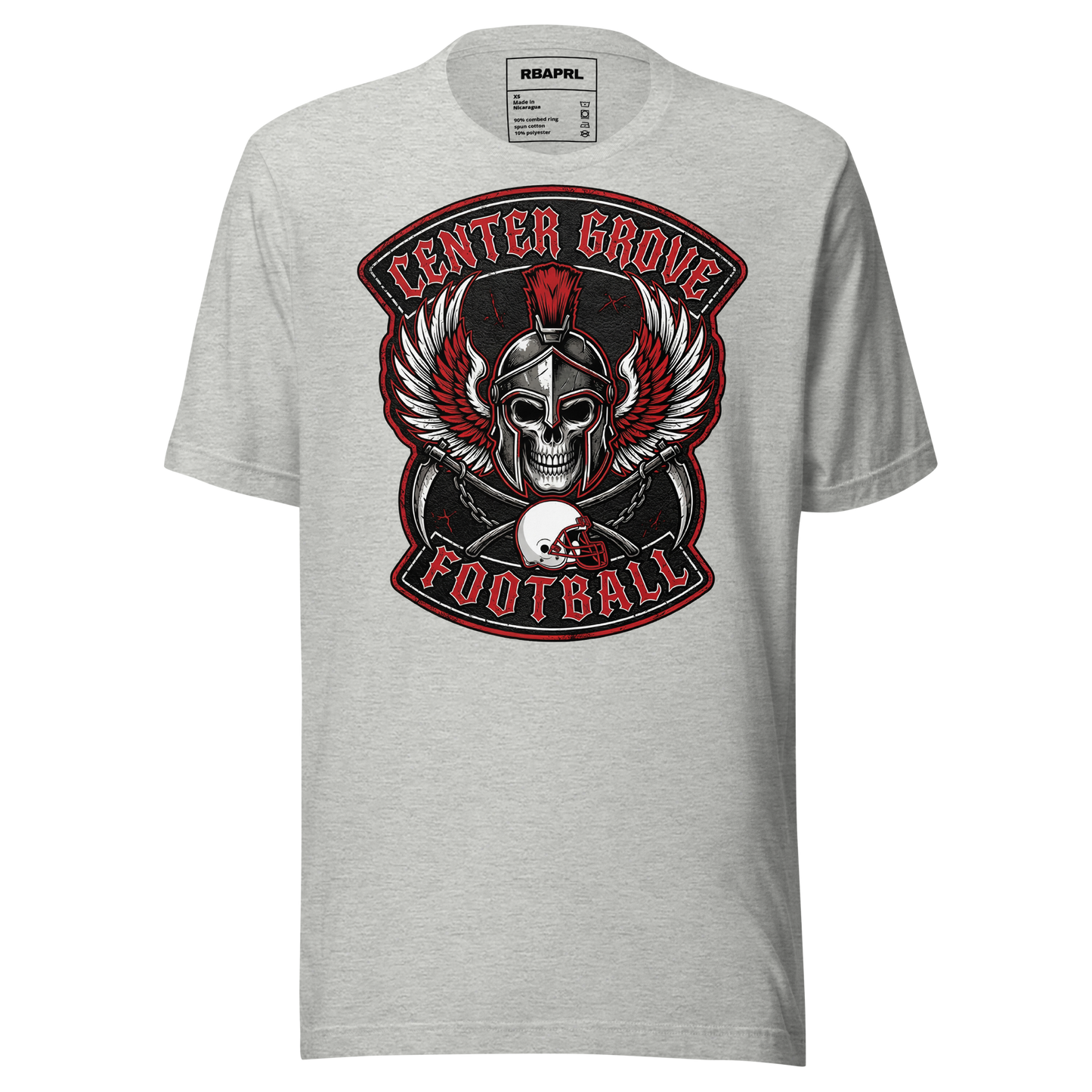 Center Grove Trojans Football T-Shirt in Athletic Heather – Indiana Spirit Wear by Hometown Gameday Co.
