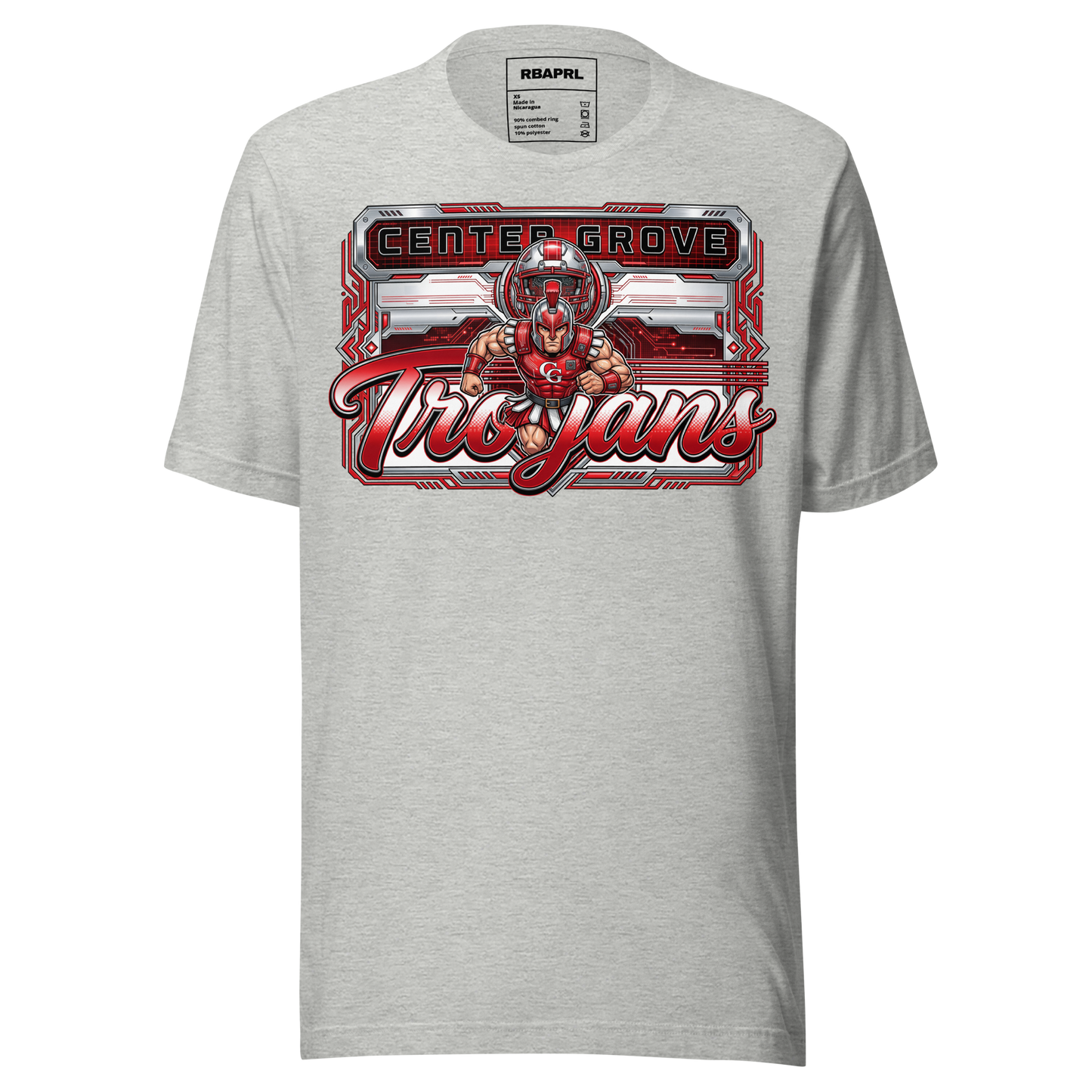 Center Grove Trojans Football T-Shirt in Athletic Heather – Indiana Spirit Wear by Hometown Gameday Co.