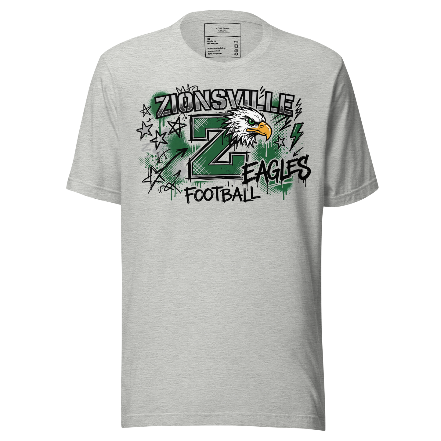 Zionsville Eagles Football T-Shirt in Athletic Heather – Indiana Spirit Wear by Hometown Gameday Co.