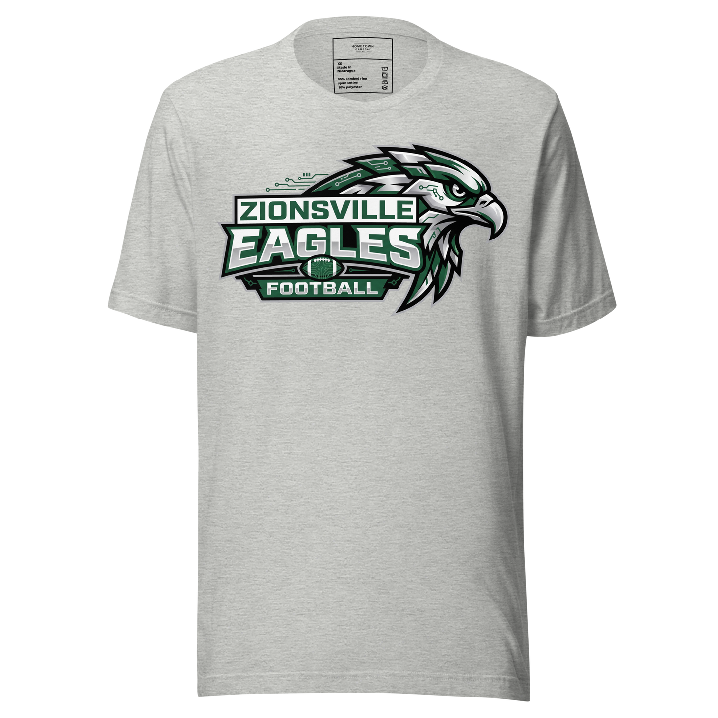Zionsville Eagles Football T-Shirt in Athletic Heather – Indiana Spirit Wear by Hometown Gameday Co.