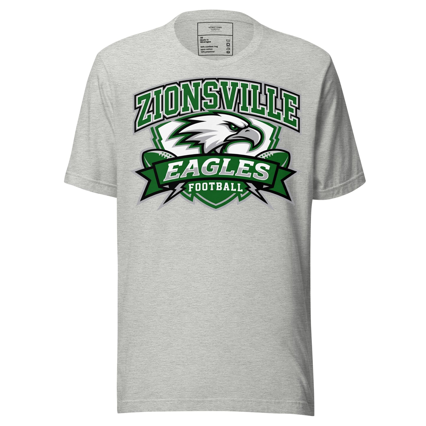 Zionsville Eagles Football T-Shirt in Athletic Heather – Indiana Spirit Wear by Hometown Gameday Co.