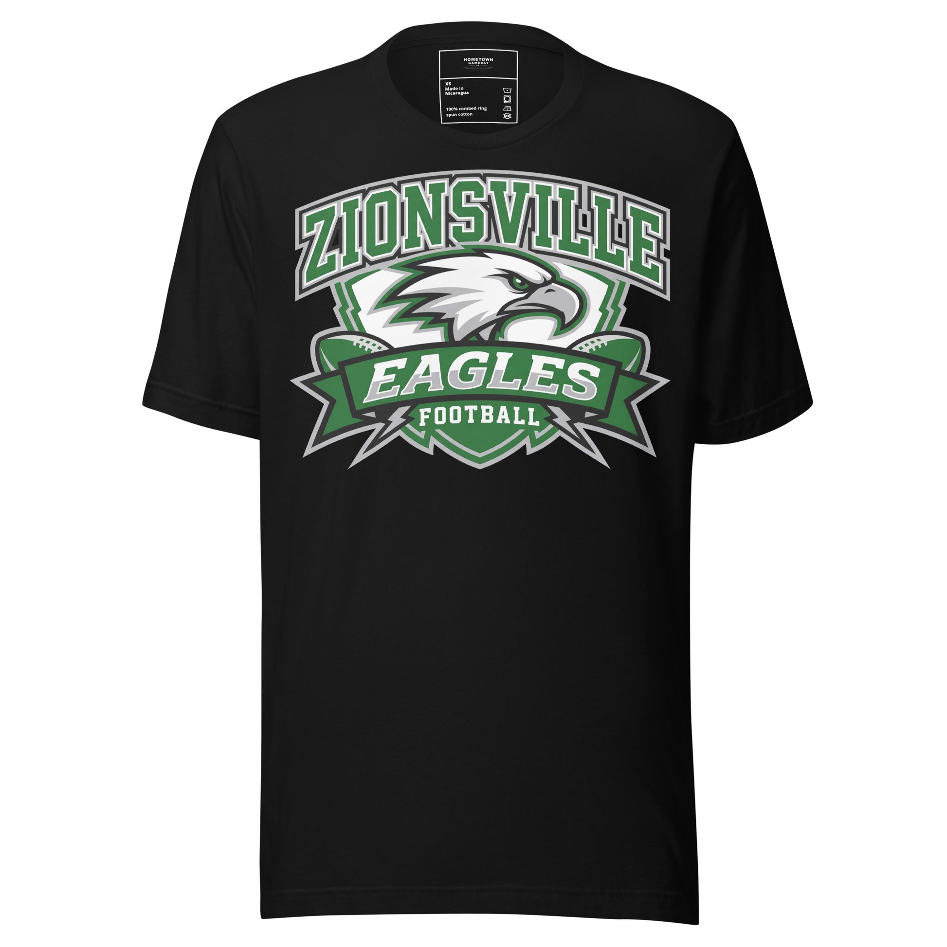 Zionsville Eagles Football T-Shirt in Black – Indiana Spirit Wear by Hometown Gameday Co.