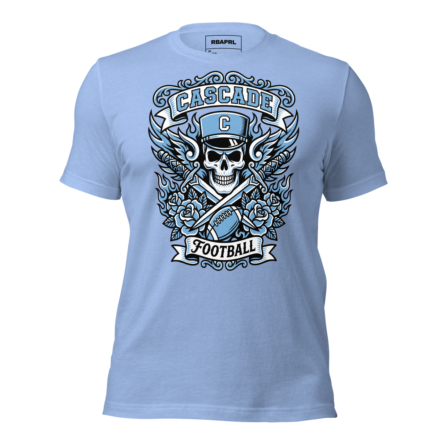Cascade Cadets Football T-Shirt in Heather Carolina Blue – Indiana Spirit Wear by Hometown Gameday Co.