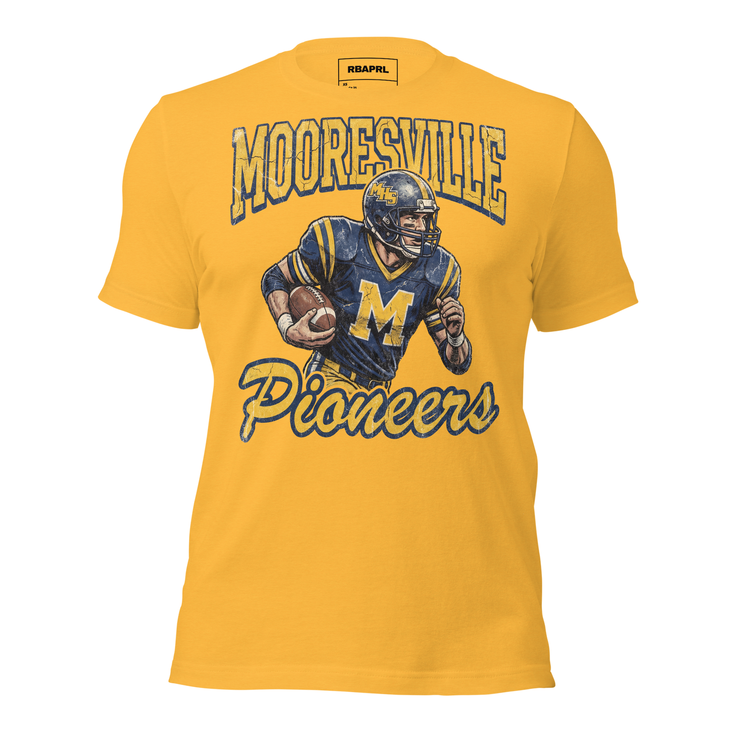 Mooresville Pioneers Football T-Shirt in Heather Yellow Gold – Indiana Spirit Wear by Hometown Gameday Co.