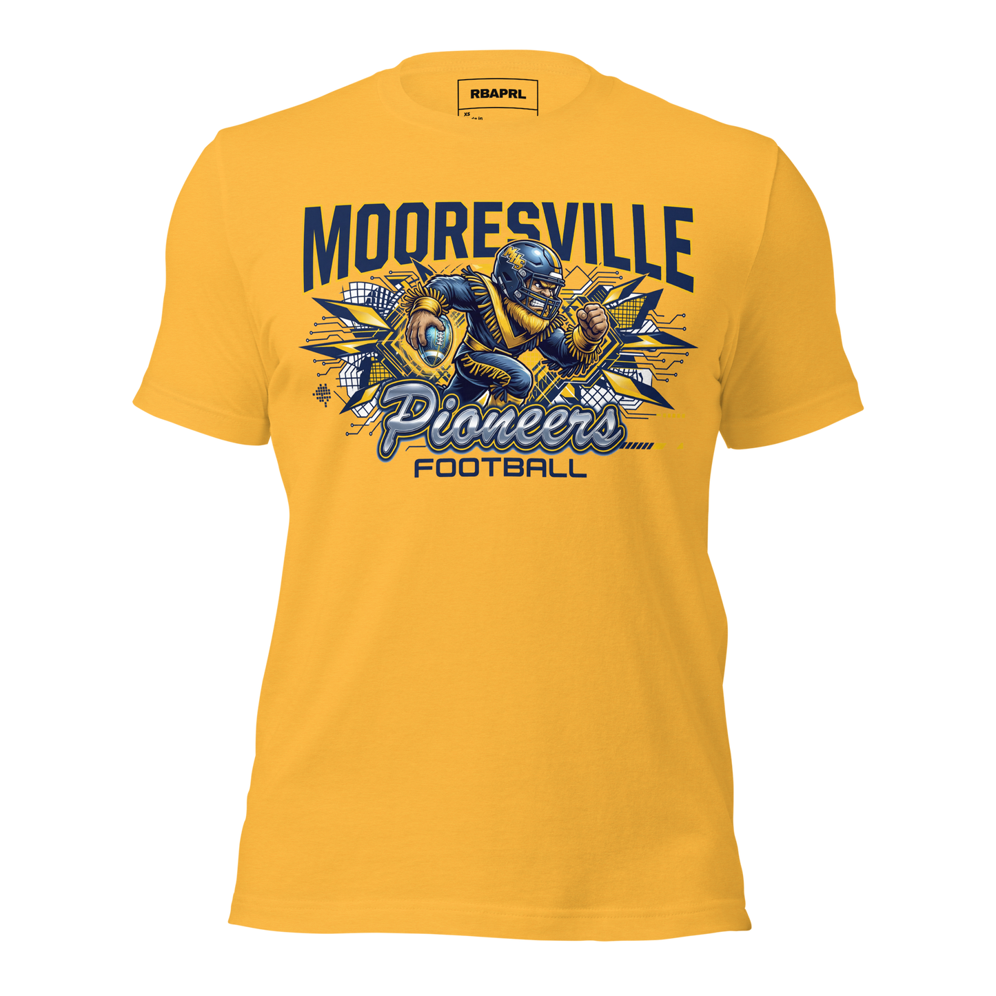 Mooresville Pioneers Football T-Shirt in Heather Yellow Gold – Indiana Spirit Wear by Hometown Gameday Co.