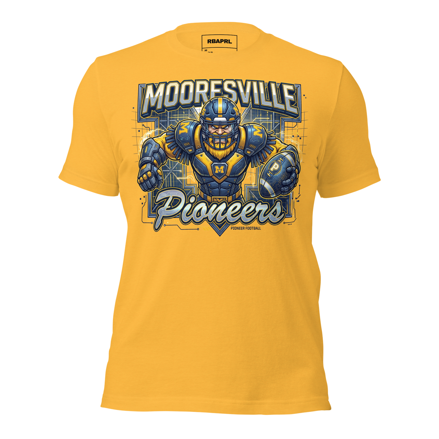 Mooresville Pioneers Football T-Shirt in Heather Yellow Gold – Indiana Spirit Wear by Hometown Gameday Co.