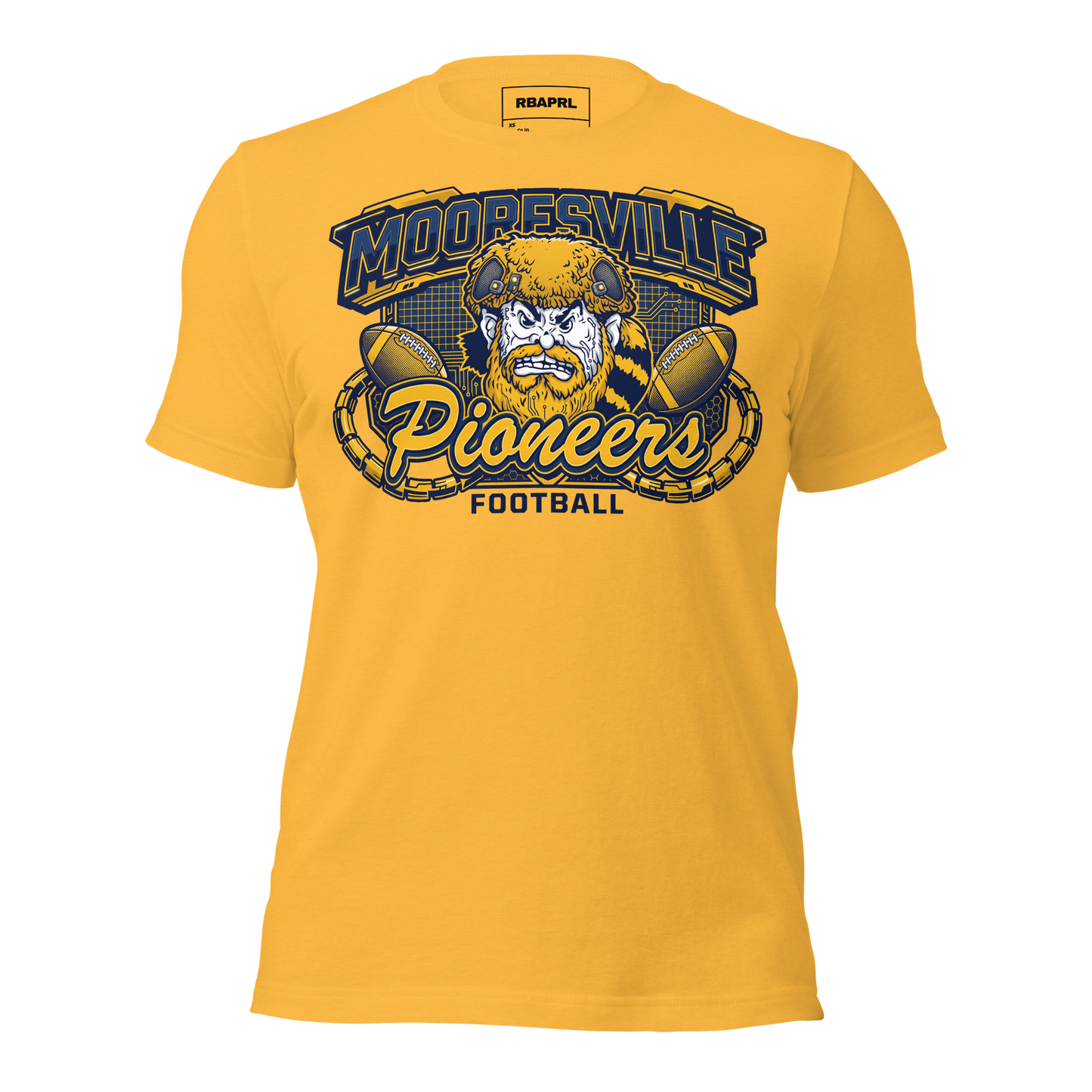Mooresville Pioneers Football T-Shirt in Heather Yellow Gold – Indiana Spirit Wear by Hometown Gameday Co.