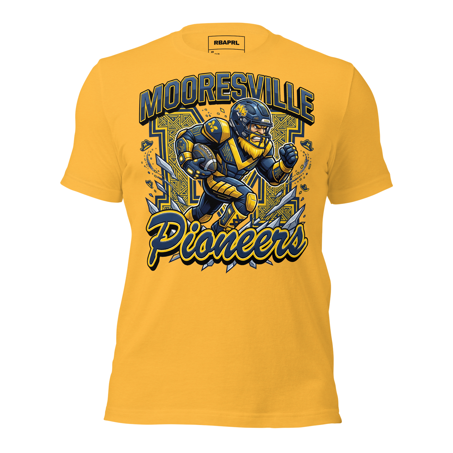 Mooresville Pioneers Football T-Shirt in Heather Yellow Gold – Indiana Spirit Wear by Hometown Gameday Co.