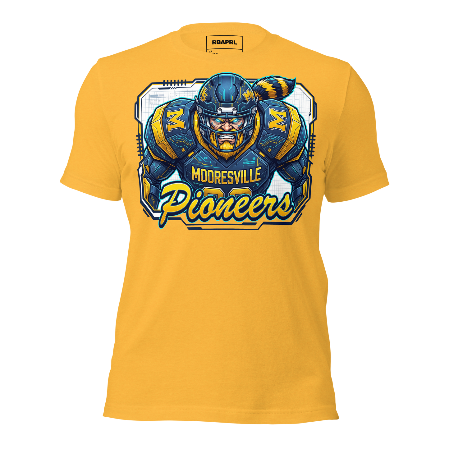 Mooresville Pioneers Football T-Shirt in Heather Yellow Gold – Indiana Spirit Wear by Hometown Gameday Co.