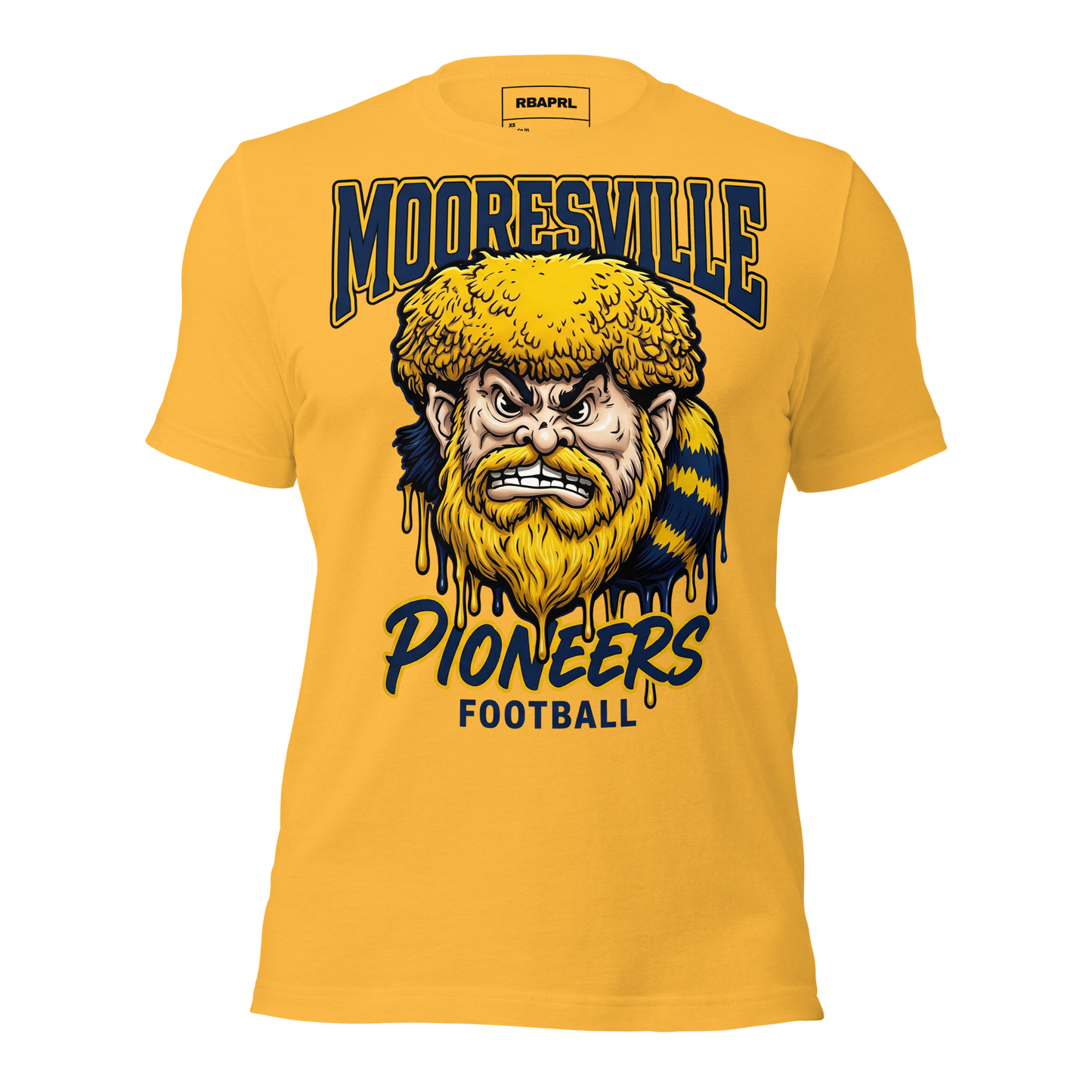 Mooresville Pioneers Football T-Shirt in Heather Yellow Gold – Indiana Spirit Wear by Hometown Gameday Co.
