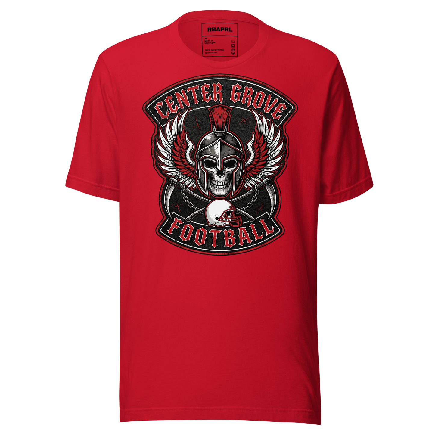 Center Grove Trojans Football T-Shirt in Red – Indiana Spirit Wear by Hometown Gameday Co.