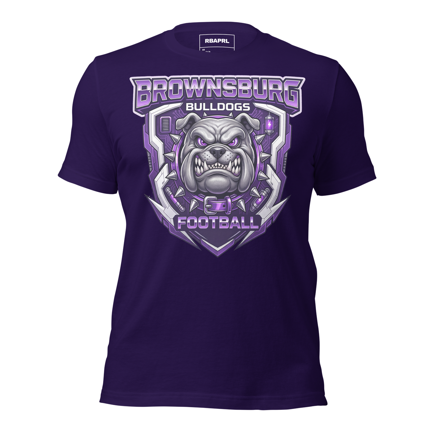 Brownsburg Bulldogs Football T-Shirt in Team Purple – Indiana Spirit Wear by Hometown Gameday Co.
