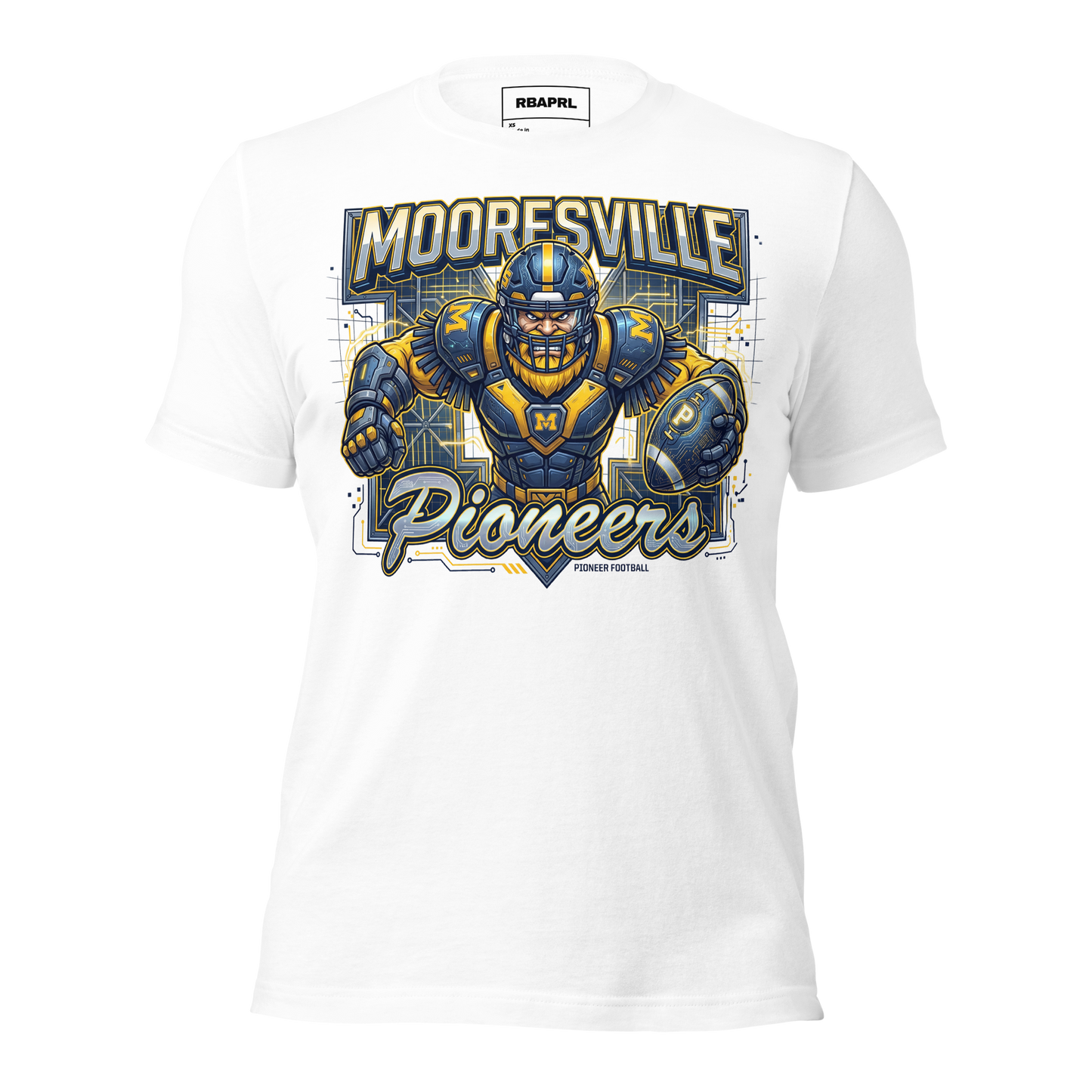 Mooresville Pioneers Football T-Shirt in White – Indiana Spirit Wear by Hometown Gameday Co.