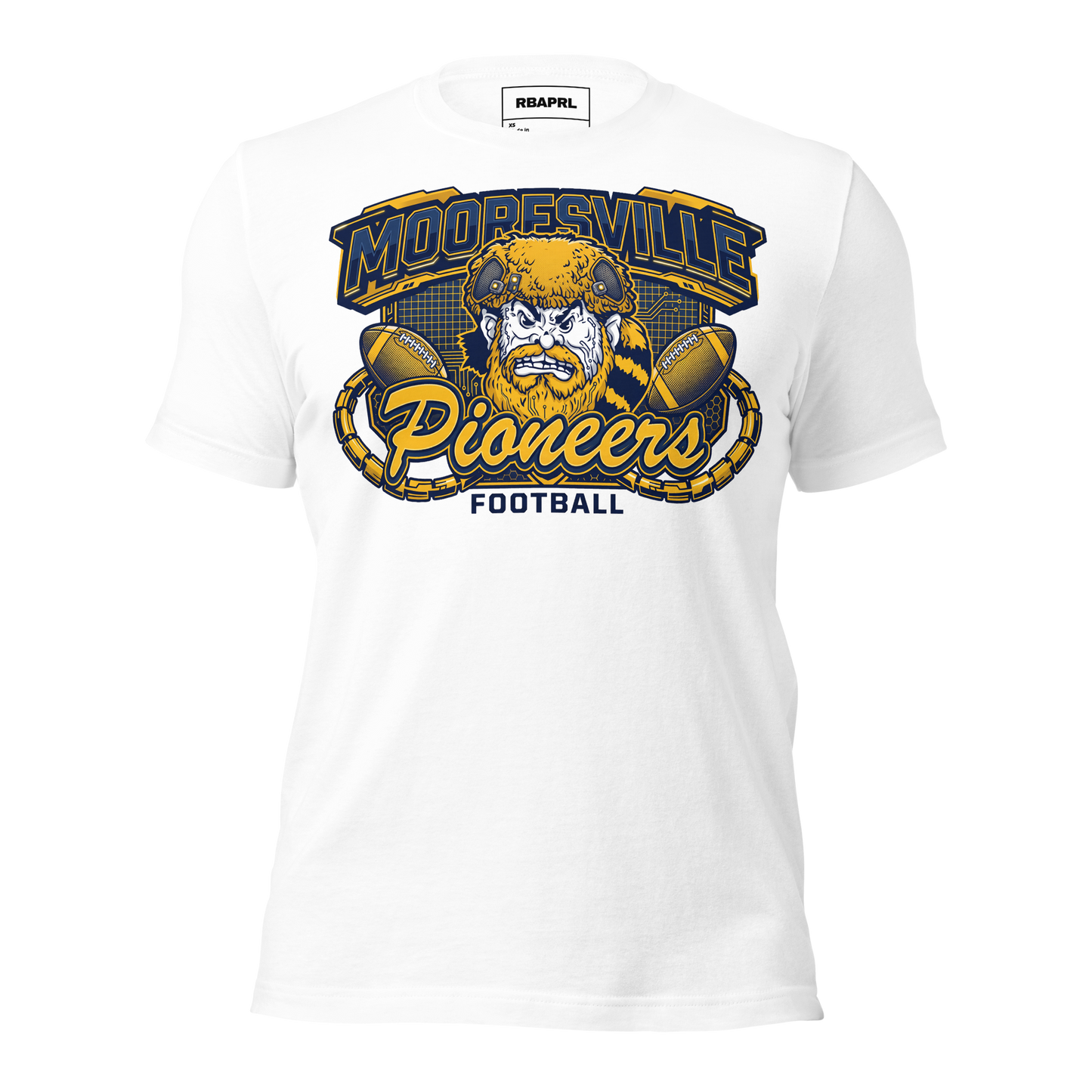 Mooresville Pioneers Football T-Shirt in White – Indiana Spirit Wear by Hometown Gameday Co.