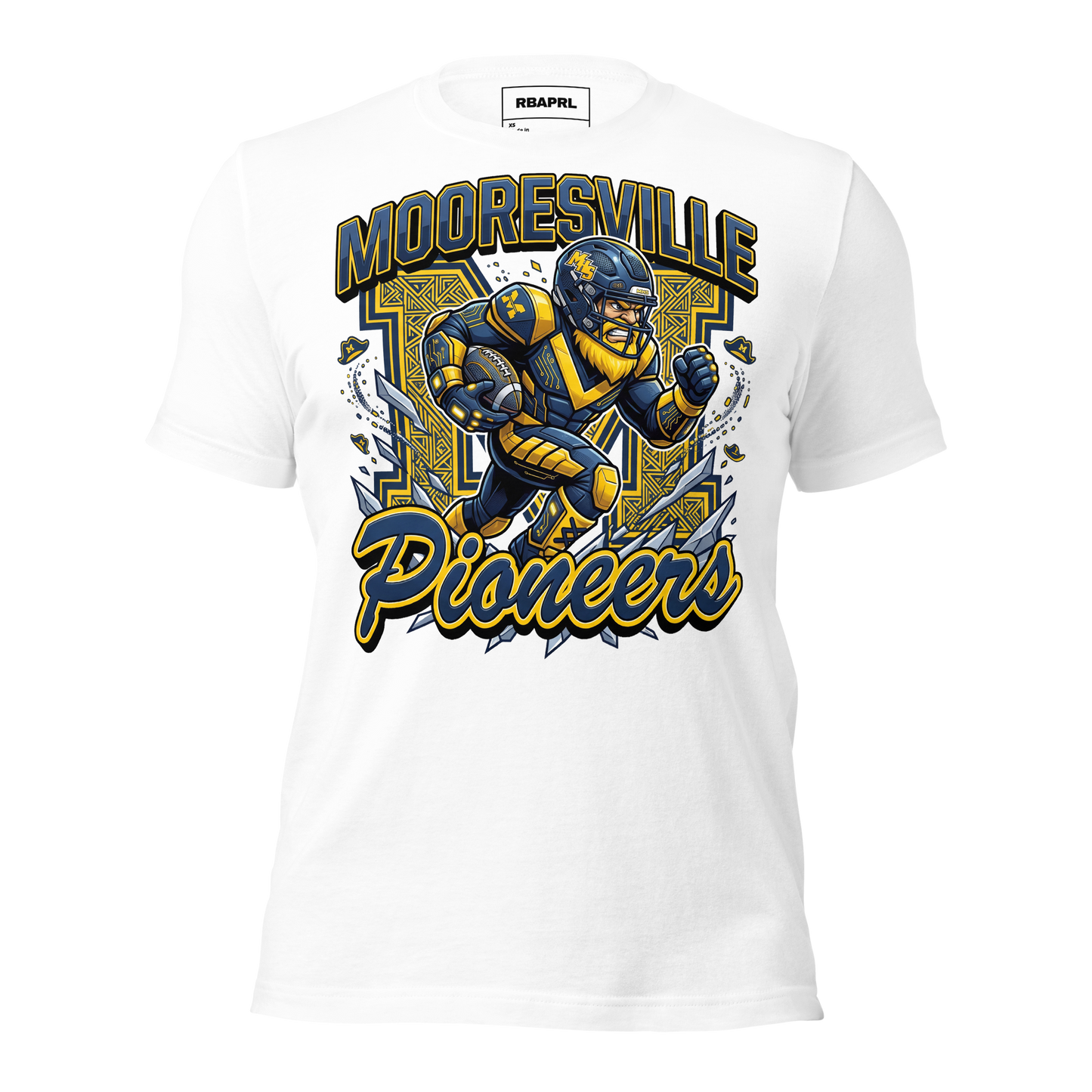 Mooresville Pioneers Football T-Shirt in White – Indiana Spirit Wear by Hometown Gameday Co.