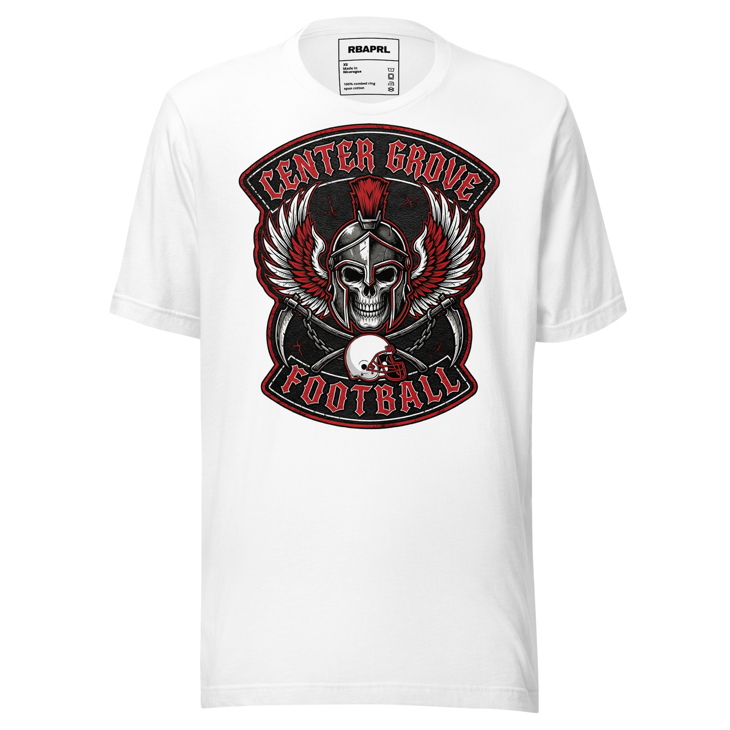 Center Grove Trojans Football T-Shirt in White – Indiana Spirit Wear by Hometown Gameday Co.