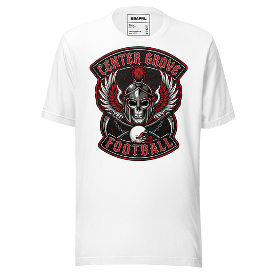 Center Grove Trojans Football T-Shirt in White – Indiana Spirit Wear by Hometown Gameday Co.