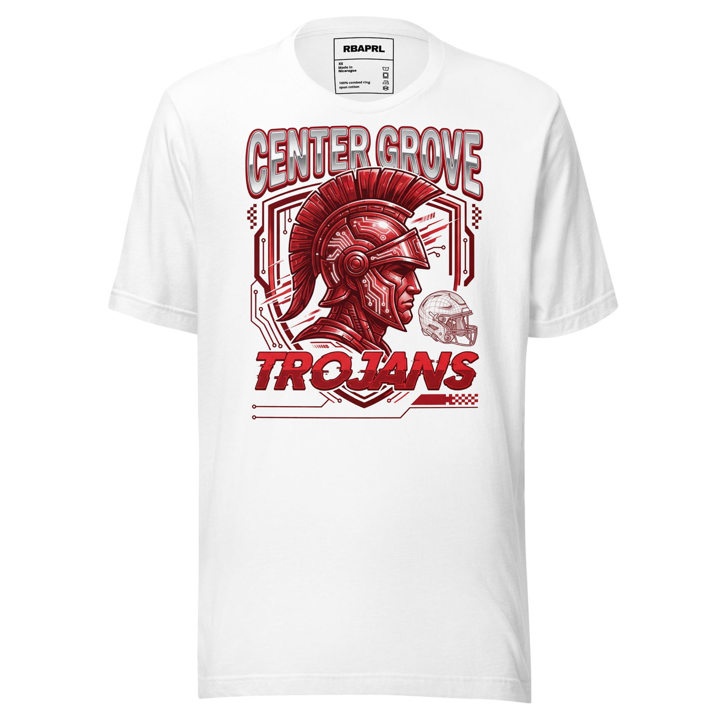 Center Grove Trojans Football T-Shirt in White – Indiana Spirit Wear by Hometown Gameday Co.