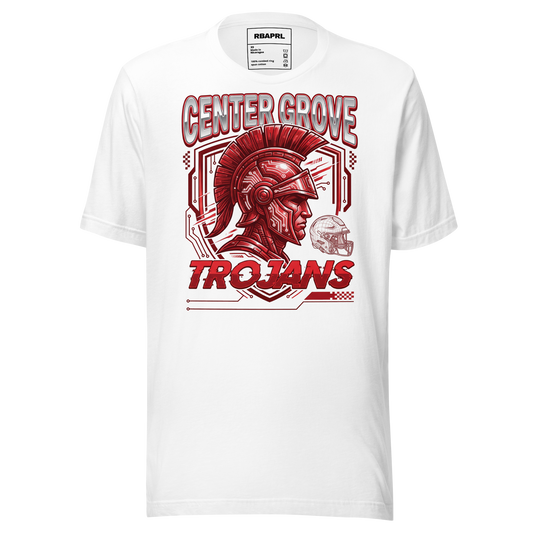 Center Grove Trojans Football T-Shirt in White – Indiana Spirit Wear by Hometown Gameday Co.