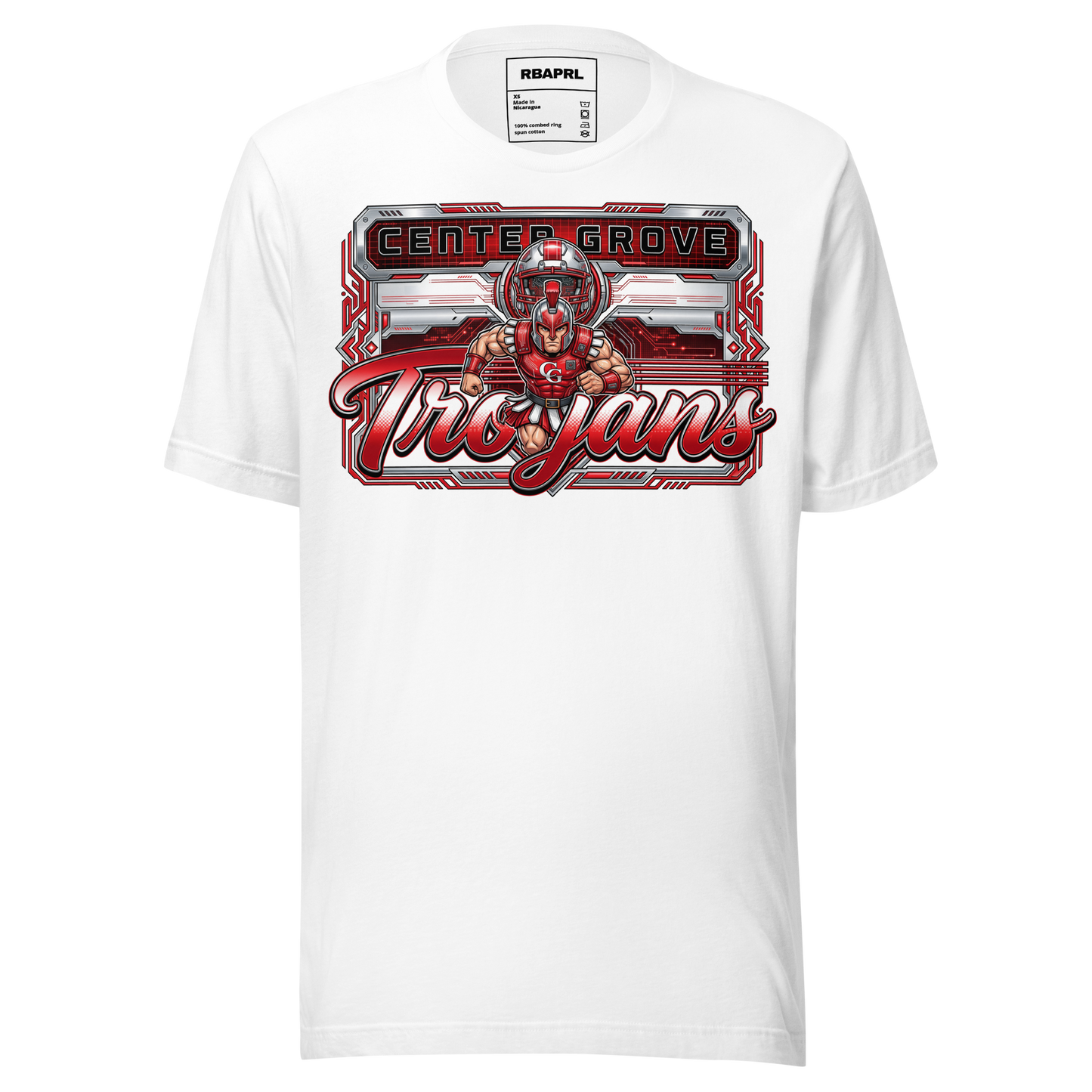 Center Grove Trojans Football T-Shirt in White – Indiana Spirit Wear by Hometown Gameday Co.