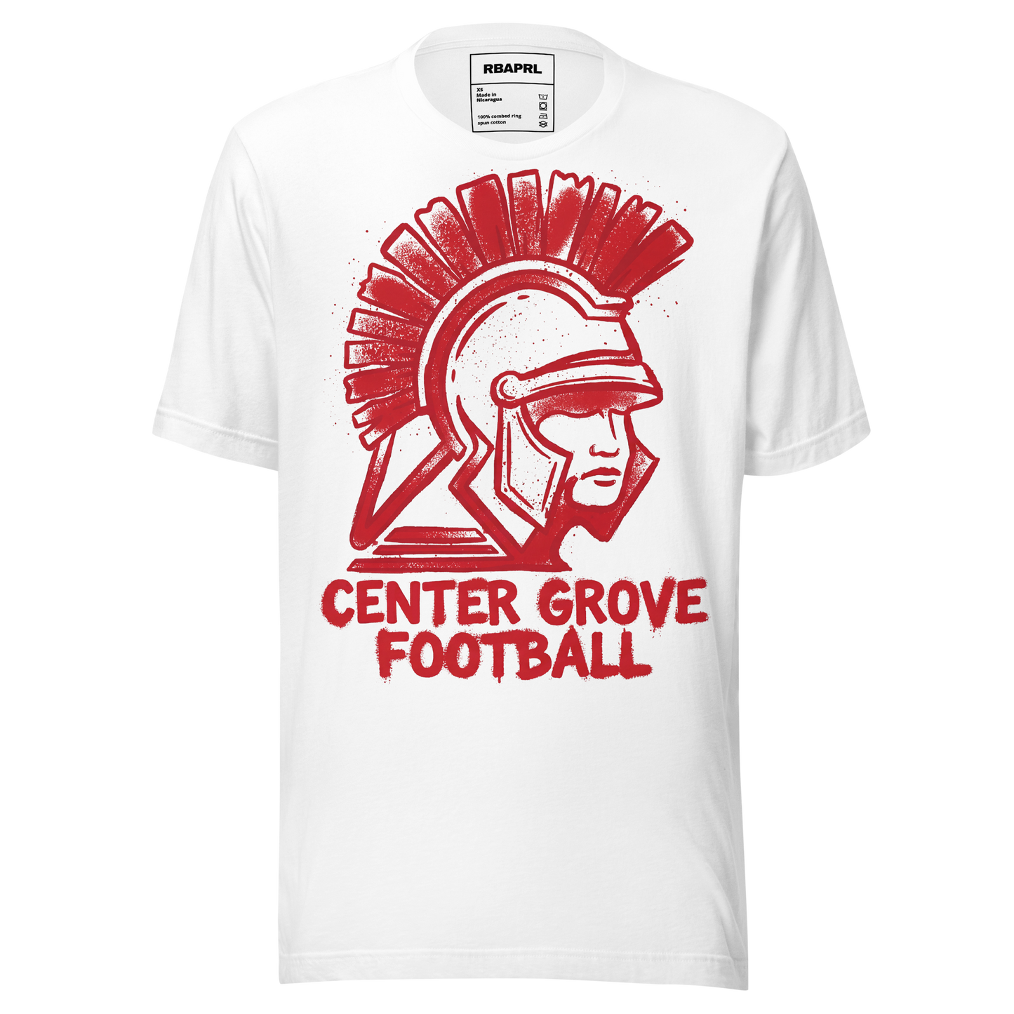 Center Grove Trojans Football T-Shirt in White – Indiana Spirit Wear by Hometown Gameday Co.