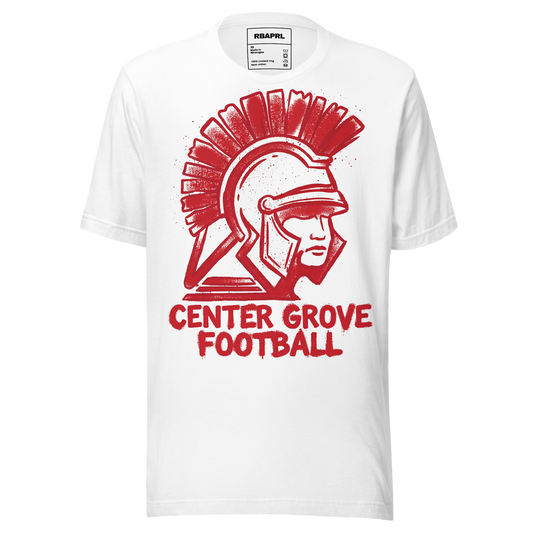 Center Grove Trojans Football T-Shirt in White – Indiana Spirit Wear by Hometown Gameday Co.