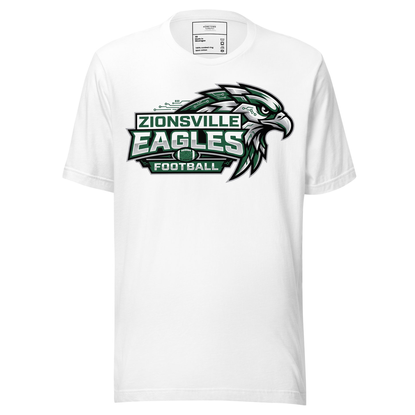 Zionsville Eagles Football T-Shirt in White – Indiana Spirit Wear by Hometown Gameday Co.