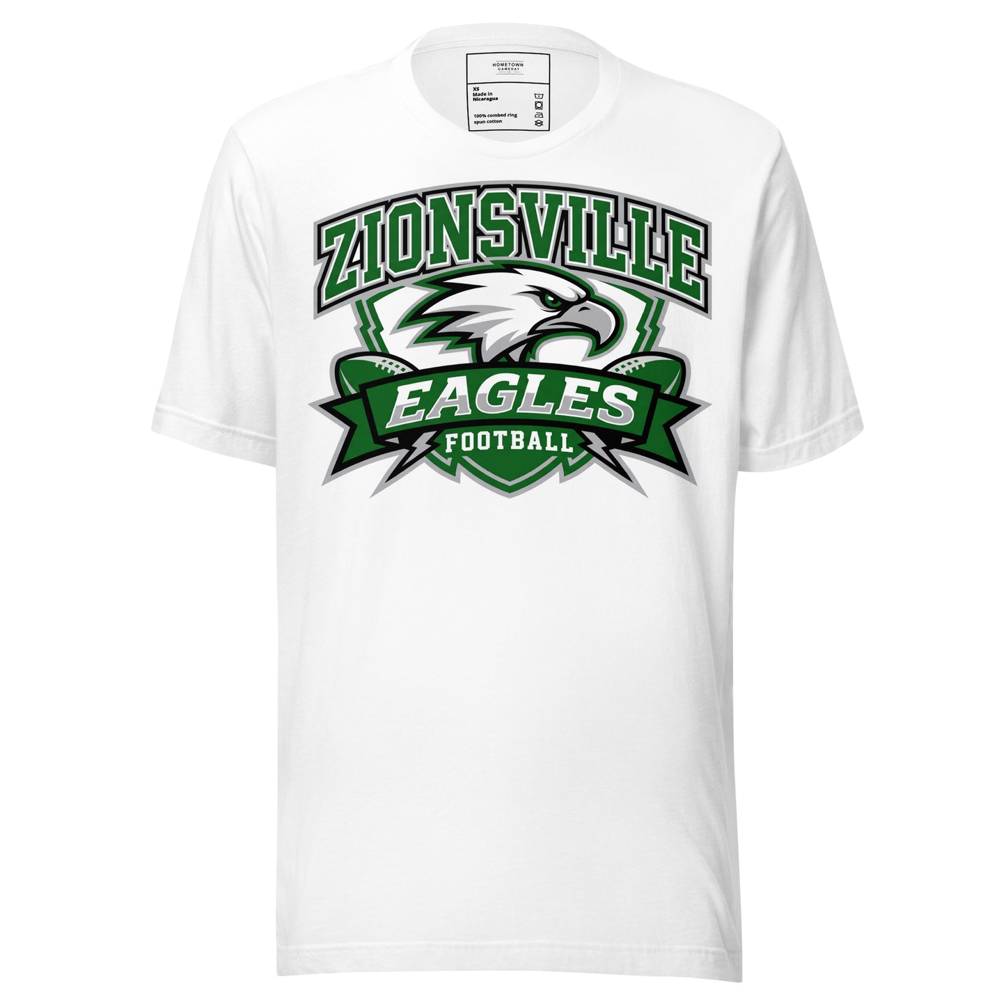 Zionsville Eagles Football T-Shirt in White – Indiana Spirit Wear by Hometown Gameday Co.