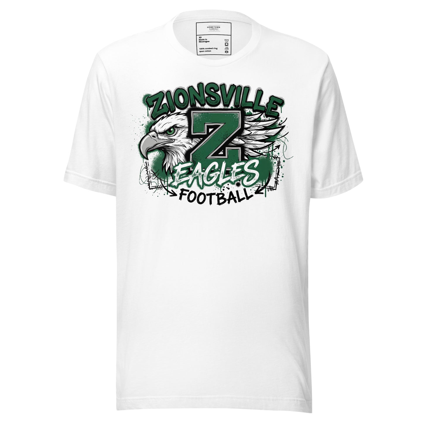 Zionsville Eagles Football T-Shirt in White – Indiana Spirit Wear by Hometown Gameday Co.