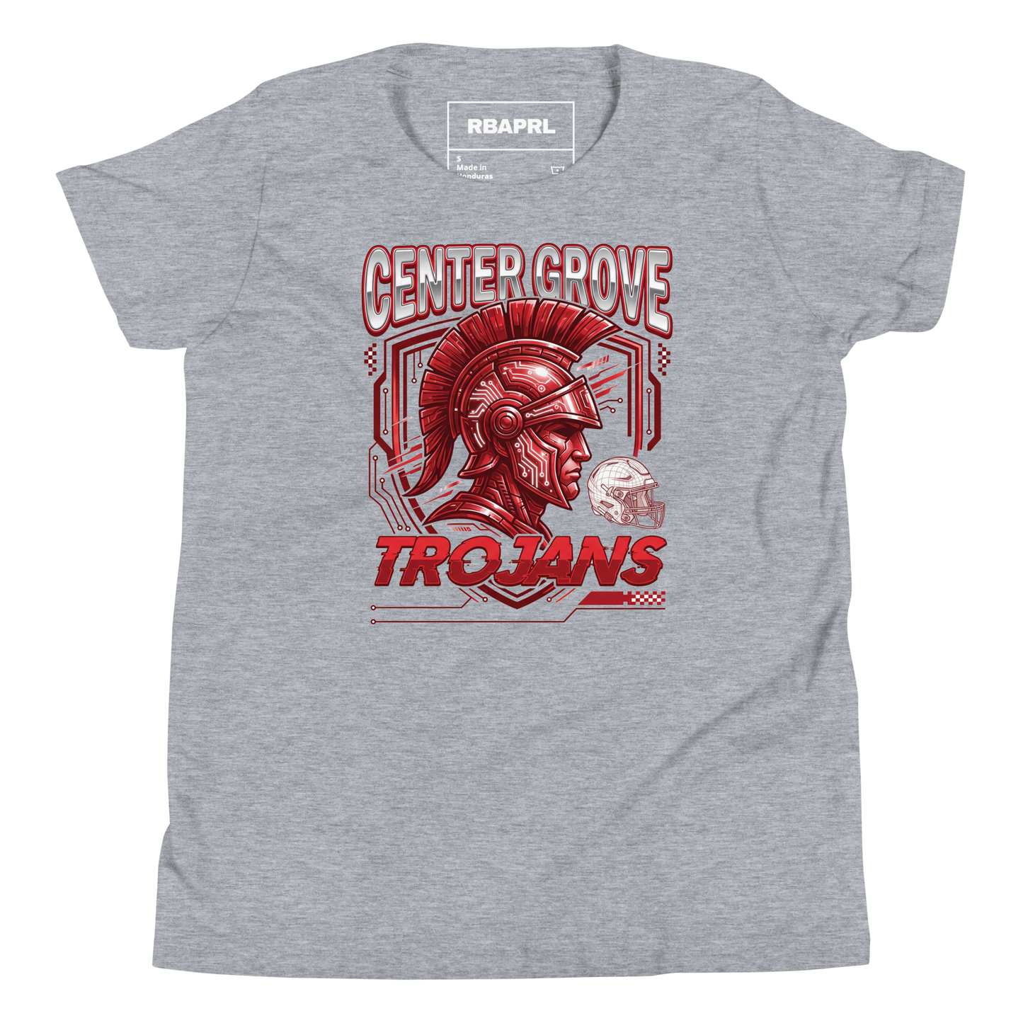 Center Grove Trojans Football Youth T-Shirt in Athletic Heather – Indiana Spirit Wear by Hometown Gameday Co.