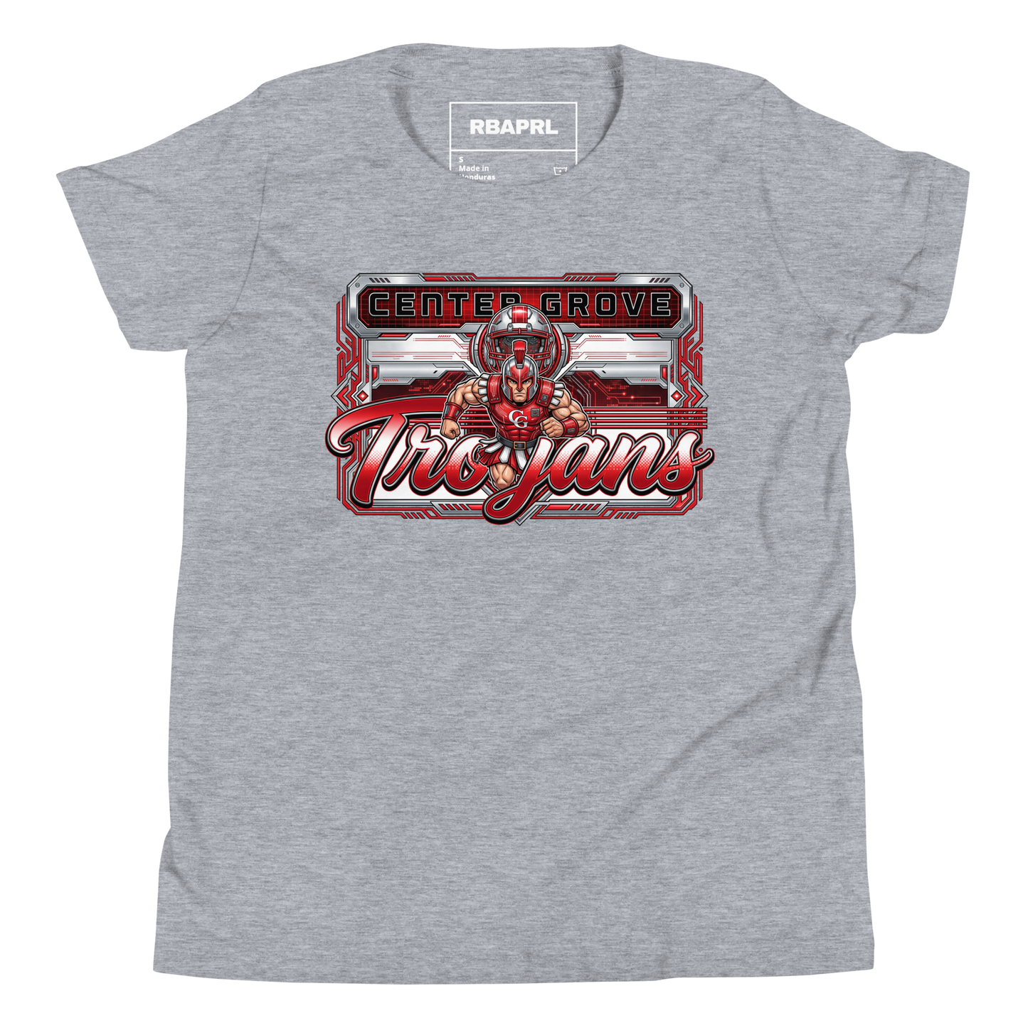 Center Grove Trojans Football Youth T-Shirt in Athletic Heather – Indiana Spirit Wear by Hometown Gameday Co.