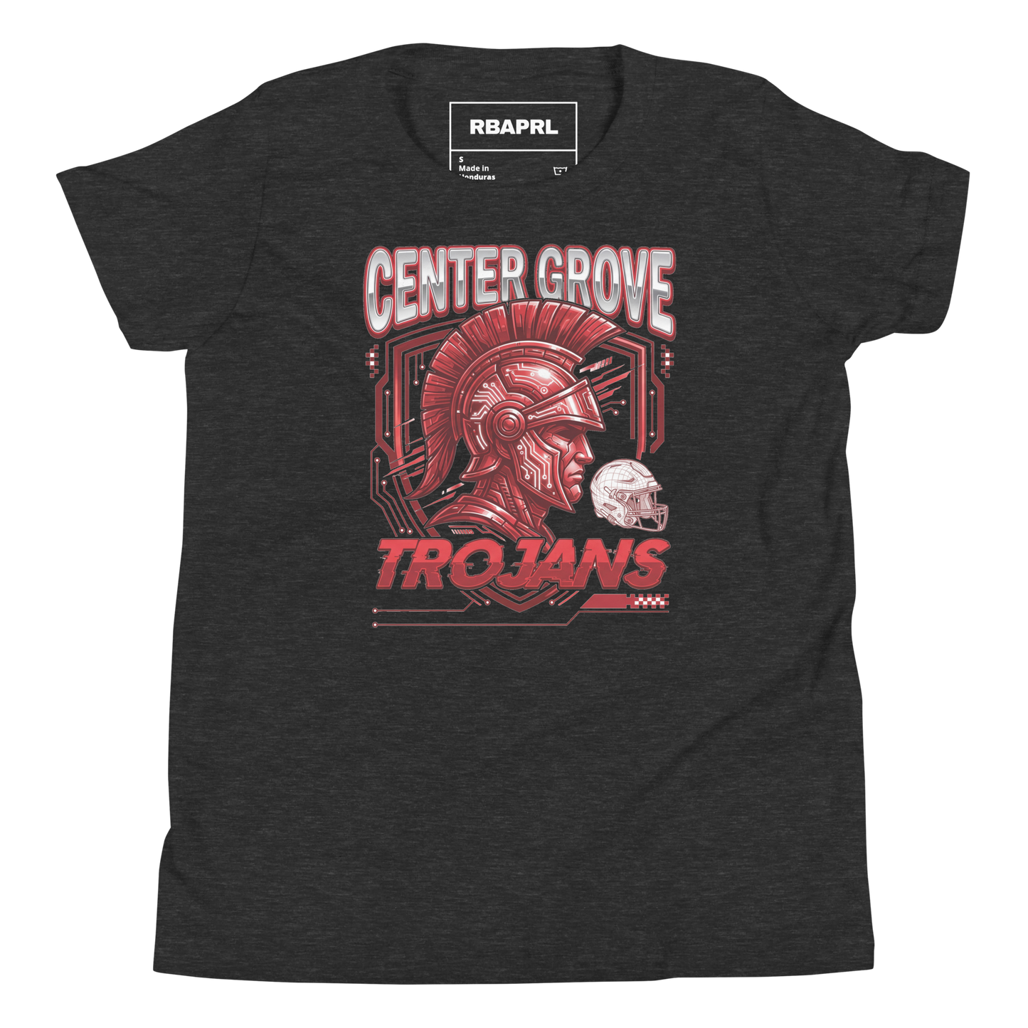 Center Grove Trojans Football Youth T-Shirt in Dark Grey Heather – Indiana Spirit Wear by Hometown Gameday Co.