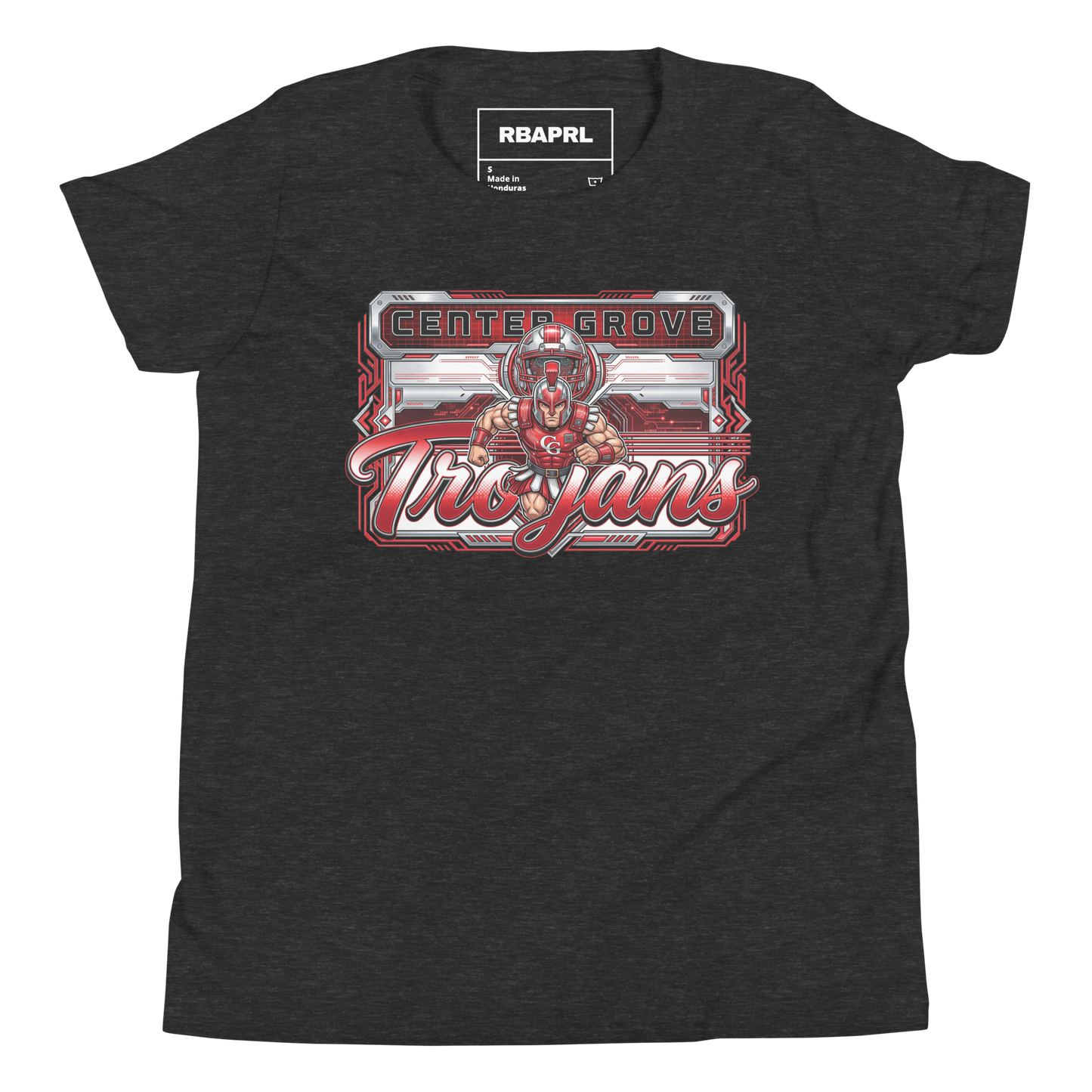 Center Grove Trojans Football Youth T-Shirt in Dark Grey Heather – Indiana Spirit Wear by Hometown Gameday Co.