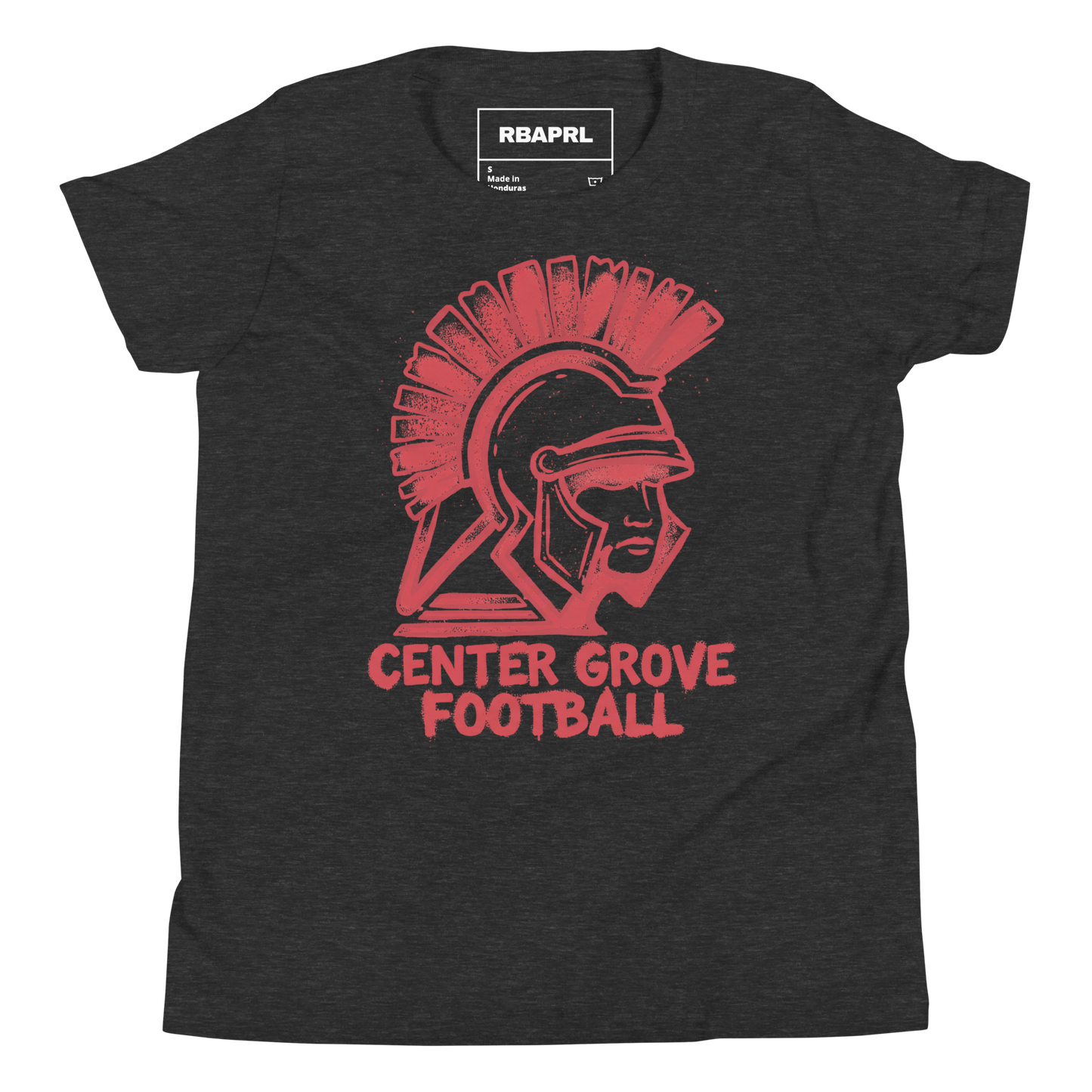 Center Grove Trojans Football Youth T-Shirt in Dark Grey Heather – Indiana Spirit Wear by Hometown Gameday Co.