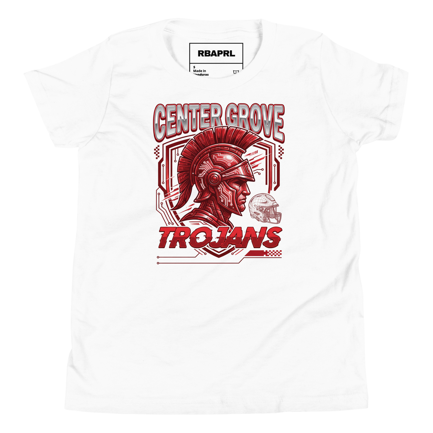 Center Grove Trojans Football Youth T-Shirt in White – Indiana Spirit Wear by Hometown Gameday Co.
