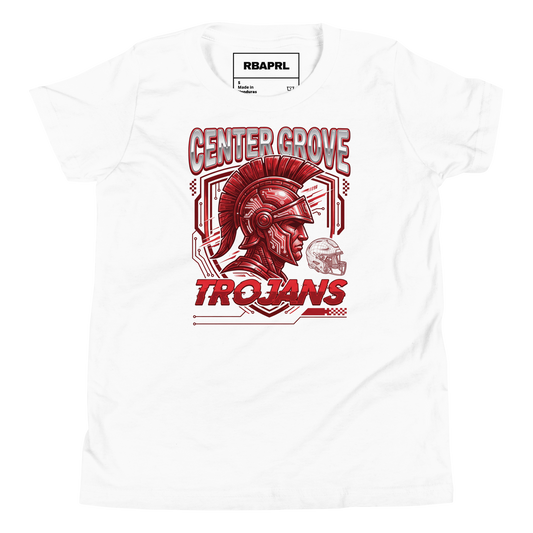 Center Grove Trojans Football Youth T-Shirt in White – Indiana Spirit Wear by Hometown Gameday Co.