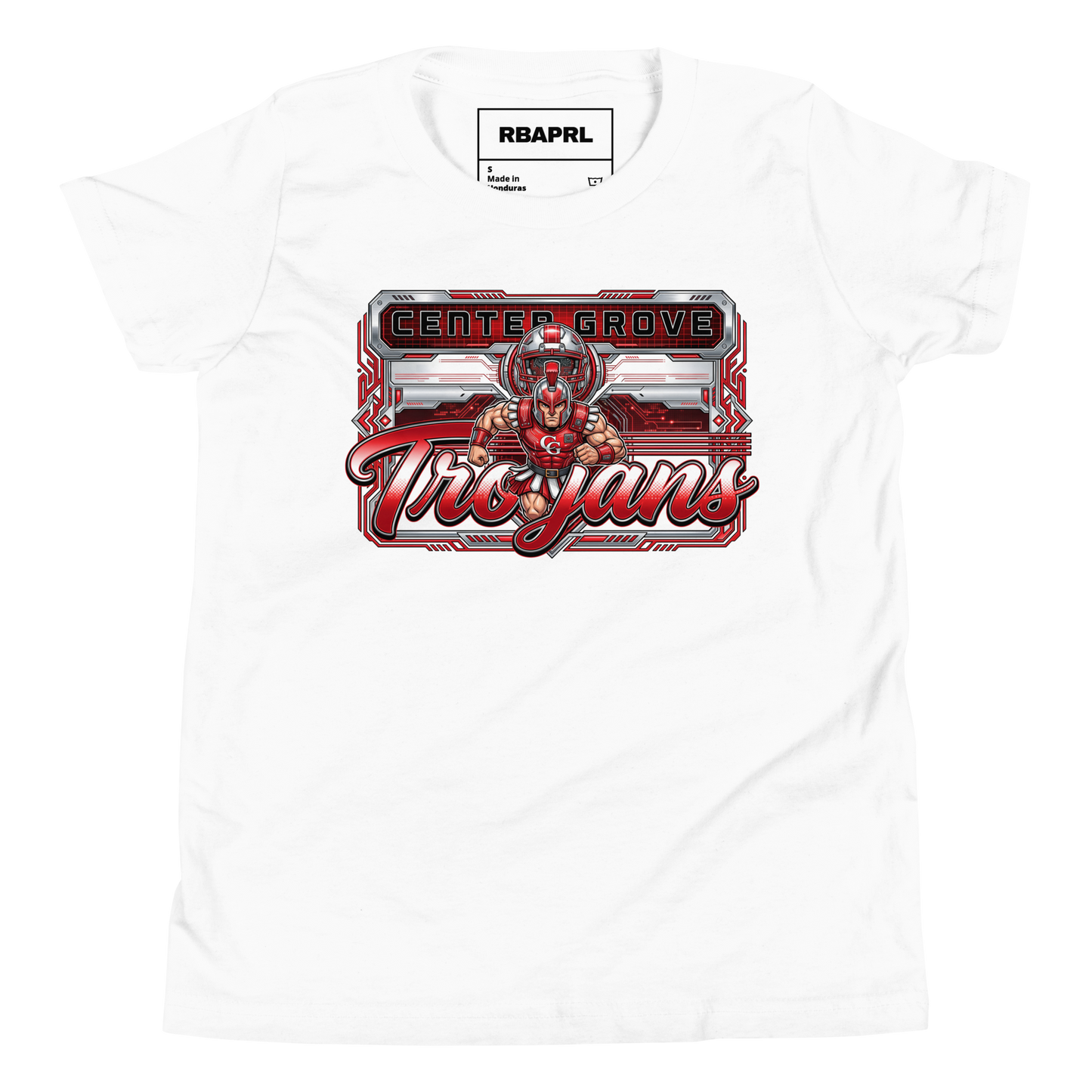Center Grove Trojans Football Youth T-Shirt in White – Indiana Spirit Wear by Hometown Gameday Co.