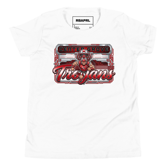 Center Grove Trojans Football Youth T-Shirt in White – Indiana Spirit Wear by Hometown Gameday Co.