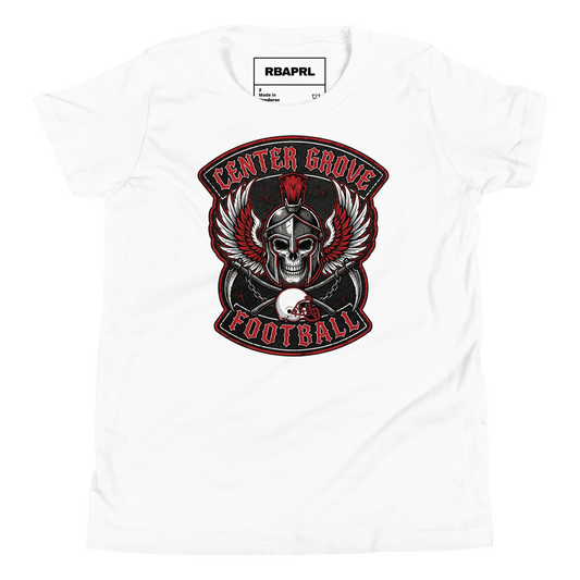Center Grove Trojans Football Youth T-Shirt in White – Indiana Spirit Wear by Hometown Gameday Co.